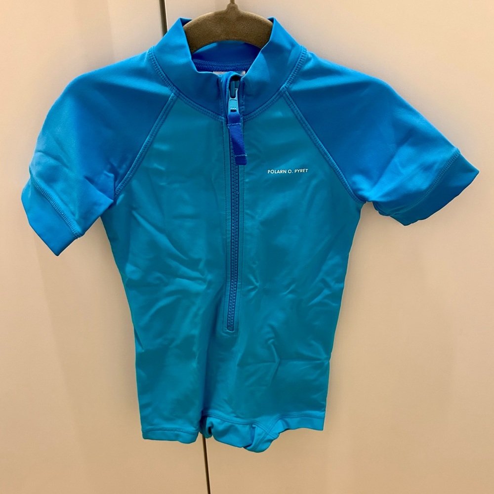 POLARN O. PYRET baby boy blue swim suit RASH GUARD one piece onesie 6-12 months